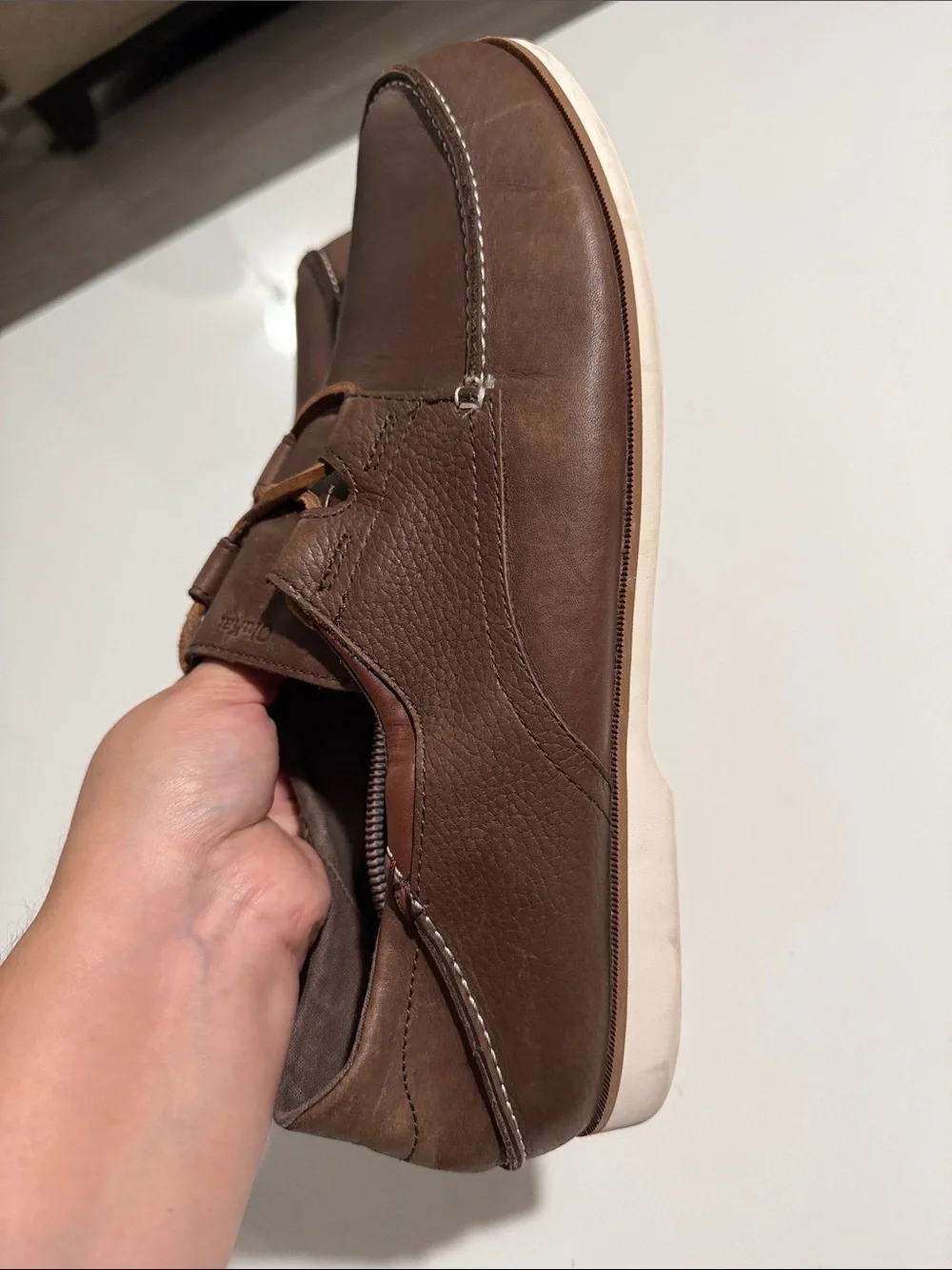 OluKai DEDE Moku Brown Leather MENS Lace-Up Moc Toe Boat Loafers Shoes - Size 13